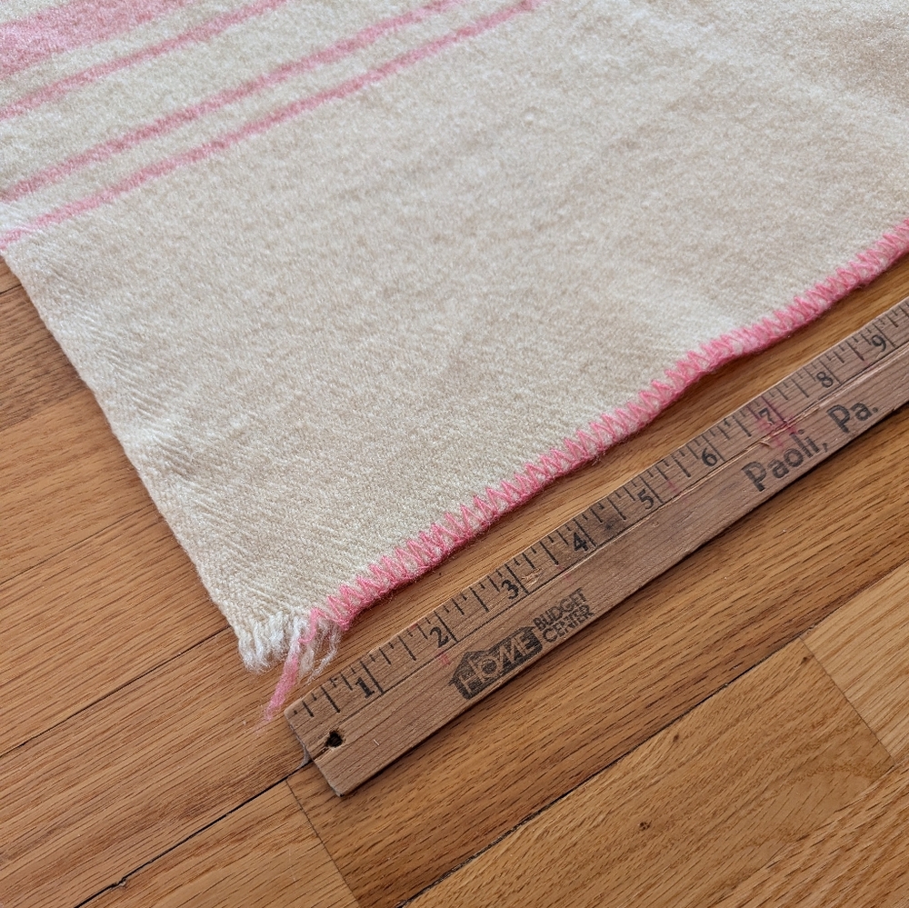 Condon's 100% Wool Blanket 56" X 72" Cream Pink Stripes Blanket Stitch Woolen - Picture 6 of 10